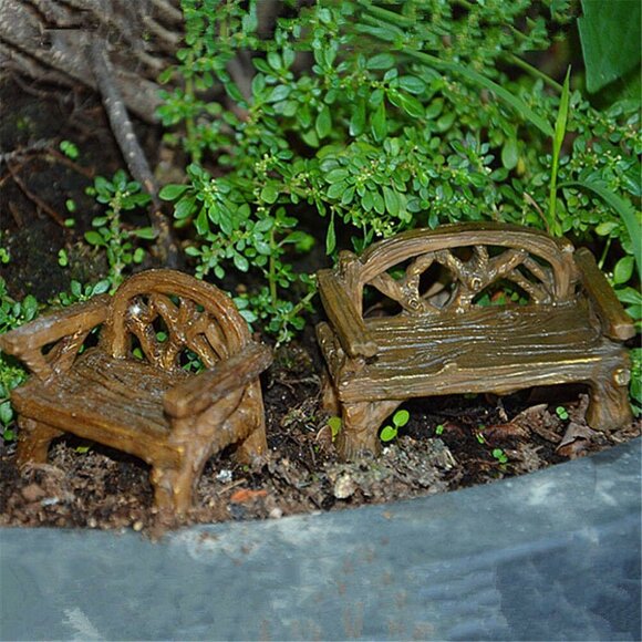 Miniature Bench and Chair Set Fairy Garden Diorama Potted Plants Diorama - Picture 1 of 1